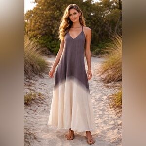 GREY & GRAY Chic Two-Tone Maxi Dress gray and cream Size M